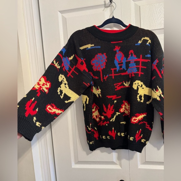 80’s Vintage color block cowboy landscape sweater. Size medium. - Picture 2 of 5